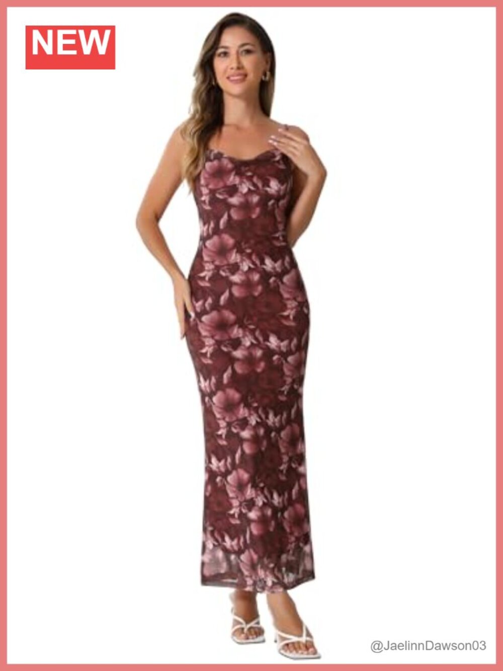 Mesh Floral Spaghetti Strap Maxi Bodycon Dress